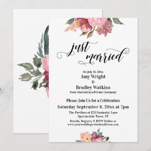 Invitation Fleurs Peintes en Rose Typographie Jeune Mariée