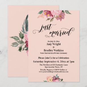 Invitation Fleurs Peintes en Rose Typographie Mariés de Fraîc
