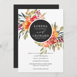 Invitation Fleurs peintes monogramme couronne mariage gris fo