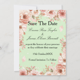 Invitation Fleurs personnalisables Roses roses menthe Enregis