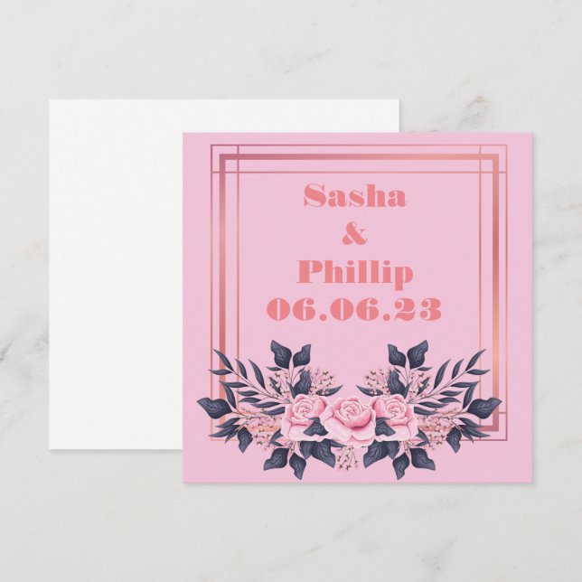 Invitation Fleurs Personnalisées Raisin de Vin Rose (Devant / Derrière)