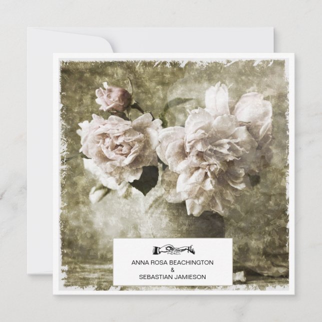 Invitation *~* Fleurs pivoines Vintages AR23 QR MARIAGE RSVP (Devant)