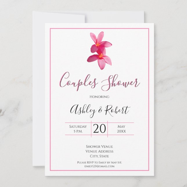 Invitation Fleurs Plumeria rose, Mariage moderne, Couples (Devant)