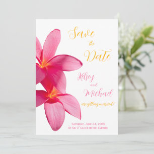 Invitation Fleurs Plumeria rose, Tropical, Mariage Floral
