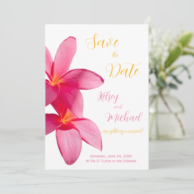 Invitation Fleurs Plumeria rose, Tropical, Mariage Floral (Debout devant)