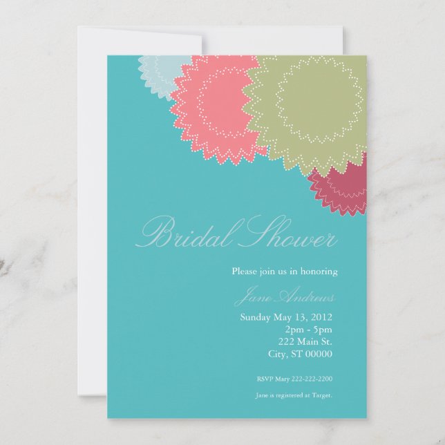 Invitation Fleurs pointillées - Teal, rose, vert, bleu (Devant)