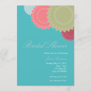 Invitation Fleurs pointillées - Teal, rose, vert, bleu