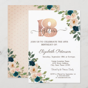 Invitation Fleurs Points Polka 18e Anniversaire