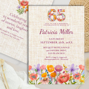 Invitation Fleurs pour 65e anniversaire - Fleur sauvage 