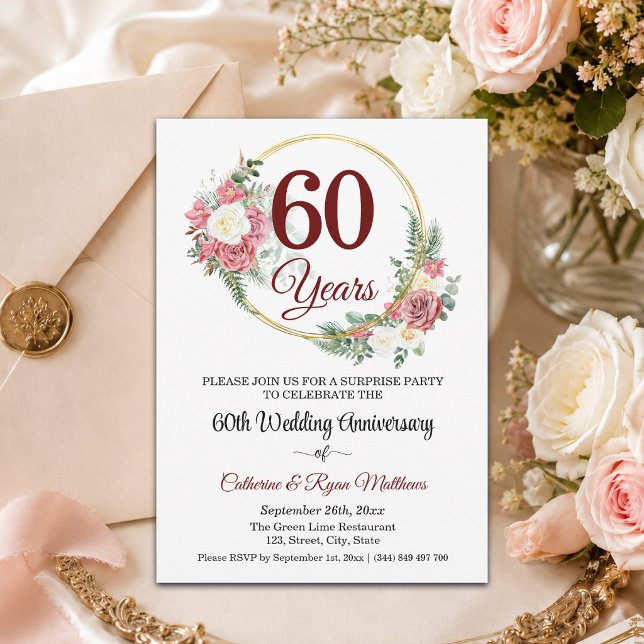 Invitation Fleurs pour la fête surprise des 60 ans de mariage (Créateur téléchargé)