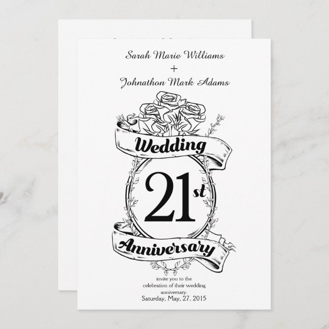 Invitation Fleurs pour le 21e anniversaire de mariage (Devant / Derrière)