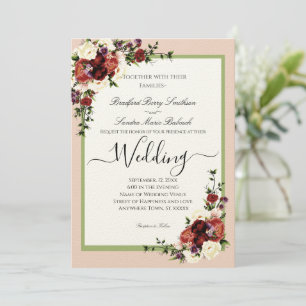 Invitation Fleurs pourpres Automne Terracotta Crème Bourgogne