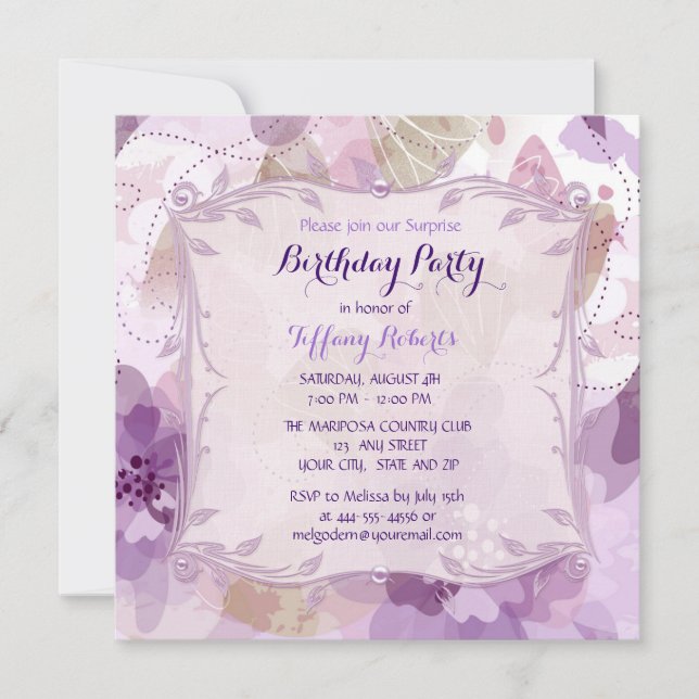 Invitation Fleurs pourpres Fleurs Fleurs Fête Anniversaire (Devant)
