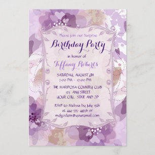 Invitation Fleurs pourpres Fleurs Fleurs Fête Anniversaire