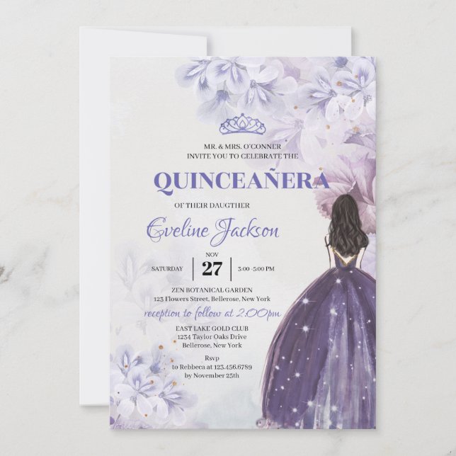 Invitation Fleurs pourpres printanières Princesse Robe Quince (Devant)