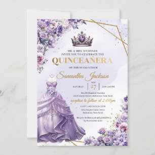 Invitation Fleurs pourpres printemps Princesse Robe Quinceañe