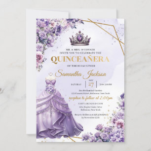 Invitation Fleurs pourpres printemps Princesse Robe Quinceañe