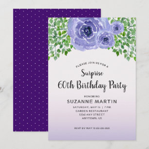 Invitation Fleurs pourpres Surprise 60e anniversaire