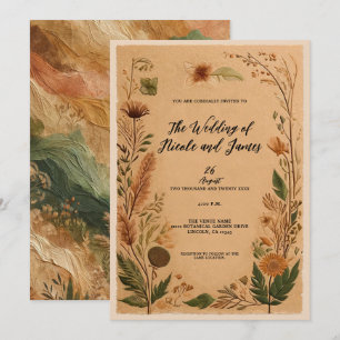 Invitation Fleurs pressées de pêche en terre cuite Mariage bo
