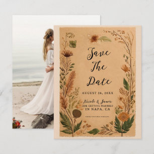 Invitation Fleurs pressées de pêche en terre cuite Mariage Bo