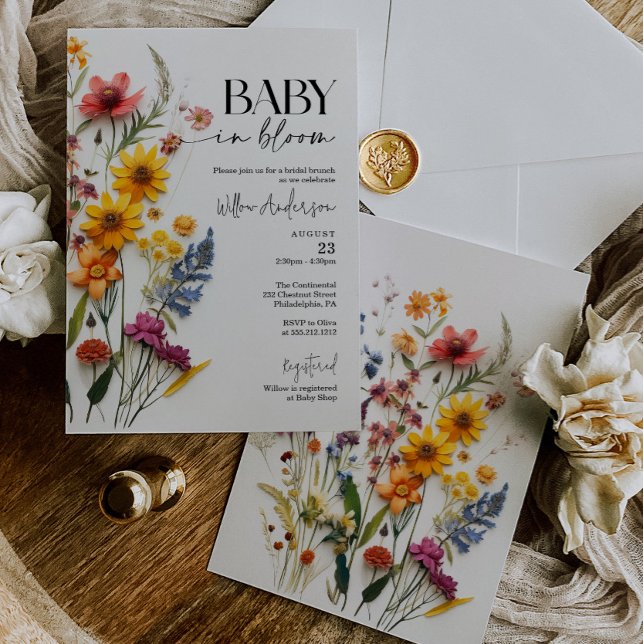 Invitation Fleurs Pressées Fête Baby Boho Fleurs Sauvages (Créateur téléchargé)