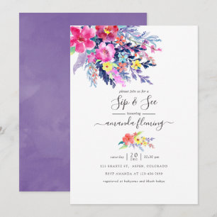 Invitation Fleurs printanières aquarelles colorées Sip and Se