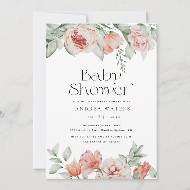 Invitation Fleurs printanières et verdure | BABY SHOWER (Devant)