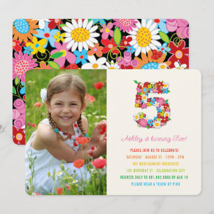Invitation Fleurs printanières Fille rose 5e anniversaire Inv