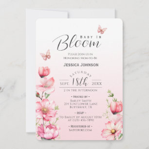 Invitation Fleurs printanières rose Bébé en fleurs Fille Baby