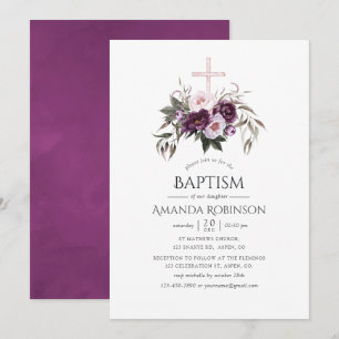 Invitation Fleurs profondes en velours pour baptême