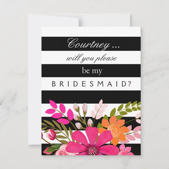 Invitation Fleurs rayées noires et blanches Demande d'aide-mé (Devant)