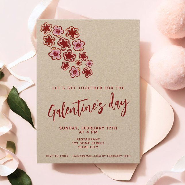 Invitation Fleurs Red Pink Amis Galentine`s Day Kraft (Créateur téléchargé)