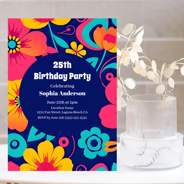 Invitation Fleurs rétro brillantes et audacieuses - style Dop (Bright and Bold Retro Flowers-Dopamine Style Invitation)
