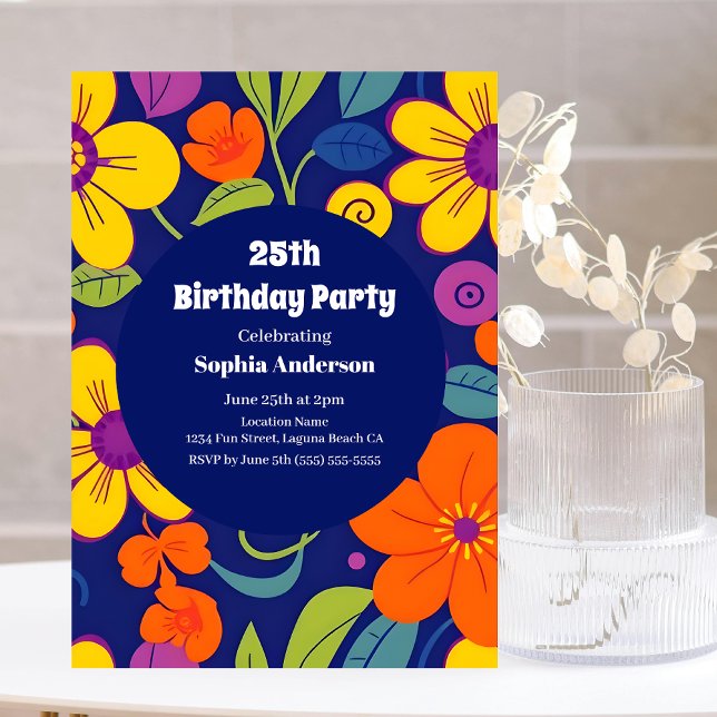 Invitation Fleurs rétro colorées - Style Dopamine (Colorful Retro Flowers-Dopamine Style Invitation)