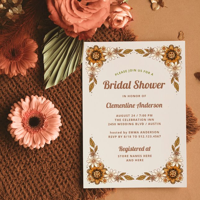Invitation Fleurs rétro | FÊTE DES MARIÉES (Trendy bridal shower invitations with a retro floral design)