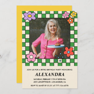 Invitation Fleurs Retro Photo Super 73e anniversaire