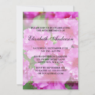 Invitation Fleurs Rhododendron rose 90e anniversaire