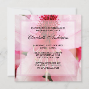 Invitation Fleurs Rhododendron rose pâle 90e anniversaire