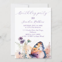 Fleurs romantiques et papillon Anniversaire Invita
