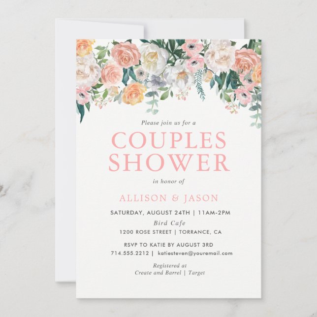 Invitation Fleurs Romantiques Roussettes Couples Douche Invit (Devant)