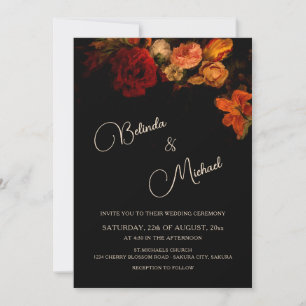 Invitation Fleurs Romantiques Sombres Photo Mariage