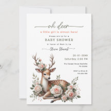 Fleurs rose aquarelle oh cerf baby shower 