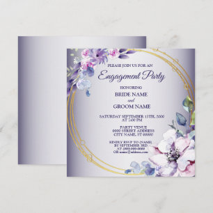 Invitation Fleurs rose aquarelle or violet Engagement 