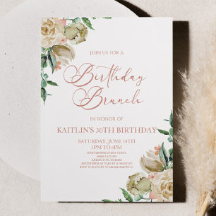 Invitation Fleurs rose blanche rose Fête de Brunch d'annivers