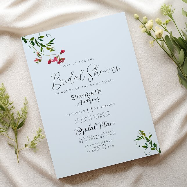 Invitation Fleurs rose bleu pastel rouge vert Shower de maria (Pastel blue pink red green flowers Bridal Shower)