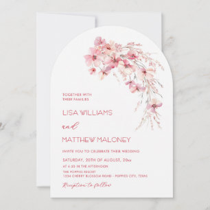 Invitation Fleurs rose bohème chic mariage blanc