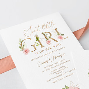 Invitation Fleurs rose doré pour Baby shower de petite fille