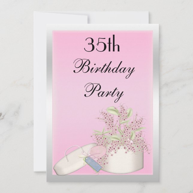 Invitation Fleurs rose et argent 35e anniversaire (Devant)