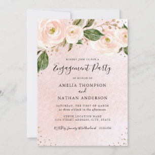 Invitation Fleurs rose et doré pour fiançailles et fête