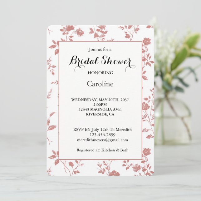 Invitation Fleurs Rose Fête de Mariage  (Debout devant)